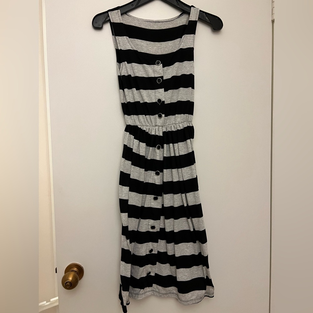 Juniors Small Black and Gray Striped Summer Dress